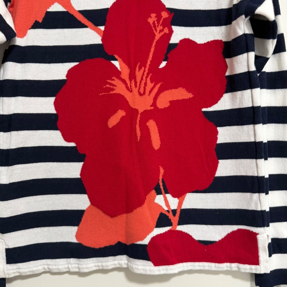 Tommy Bahama Hibiscus Floral Striped Sweater Womens S Navy Blue White Nautical - Picture 3 of 10